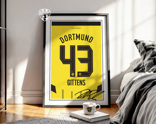 Jamie Gittens 24/25 Dortmund Home Shirt Poster
