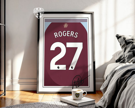 Morgan Rogers 24/25 Aston Villa Home Shirt Poster