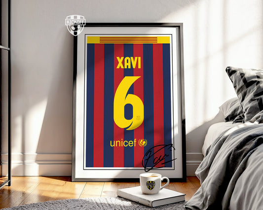 Xavi 13/14 Barcelona Classic Home Shirt Poster